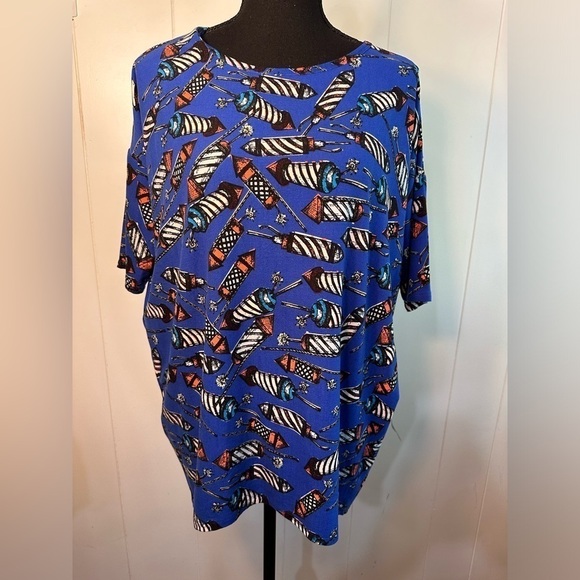 LuLaRoe Women’s Royal Blue Fireworks Irma Top Size XS - Picture 7 of 11